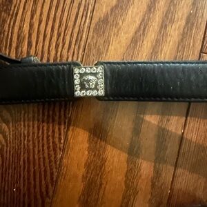 Versace (vintage) Black Leather Belt with Silver Buckle (vintage)